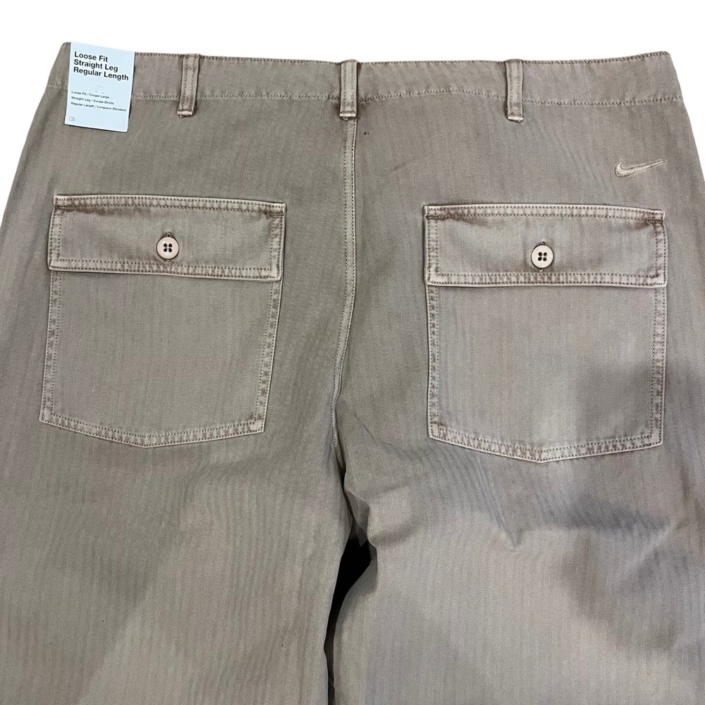 Nike Life Mens Herringbone Chino Pants Khaki Brown Loose Fit Straight Leg 38 NEW - Picture 5 of 11